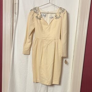 Ricco Antonio NWT Vintage Cream Wool Dress with Silver Details, Size 8